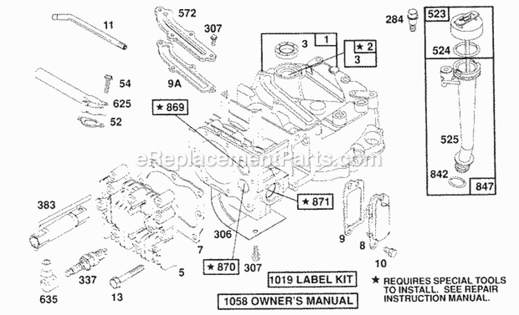 CylinderCyl HeadOil Fill Diagram and Parts List for 126782-0148-01  Briggs and Stratton Engine